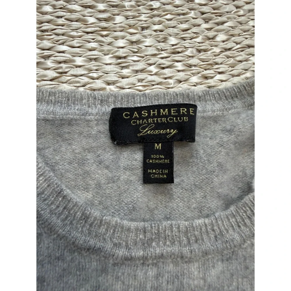 Charter Club Luxury Cashmere Sweater Womens Medium Gray Crewneck Pullover‎ Knit